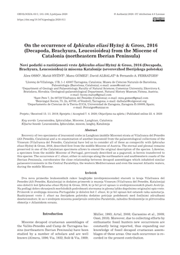 On the Occurrence of Iphiculus Eliasi Hyžný & Gross, 2016 (Decapoda