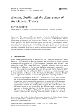 Keynes, Sraffa and the Emergence of the General Theory