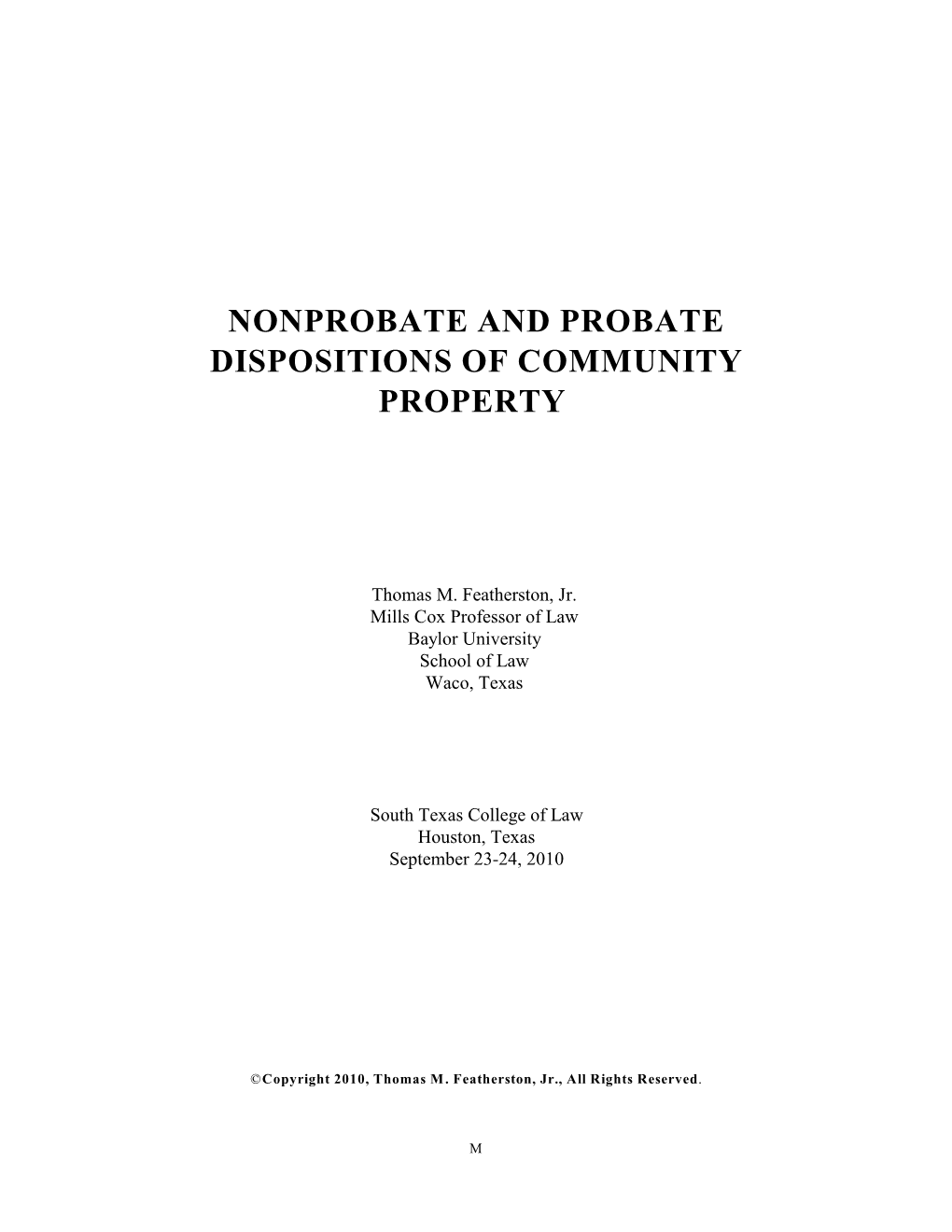 Nonprobate and Probate Dispositions of Community Property