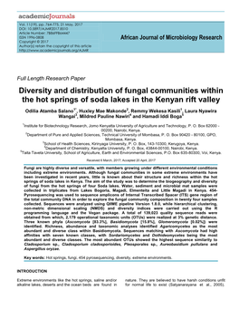 Diversity and Distribution of Fungal Communities Within the Hot Springs of Soda Lakes in the Kenyan Rift Valley