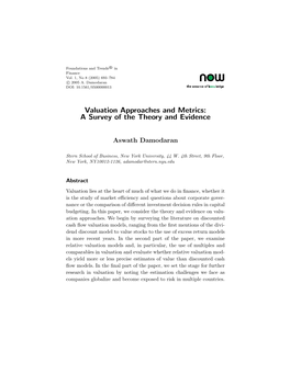 Valuation Approaches and Metrics: a Survey of the Theory and Evidence