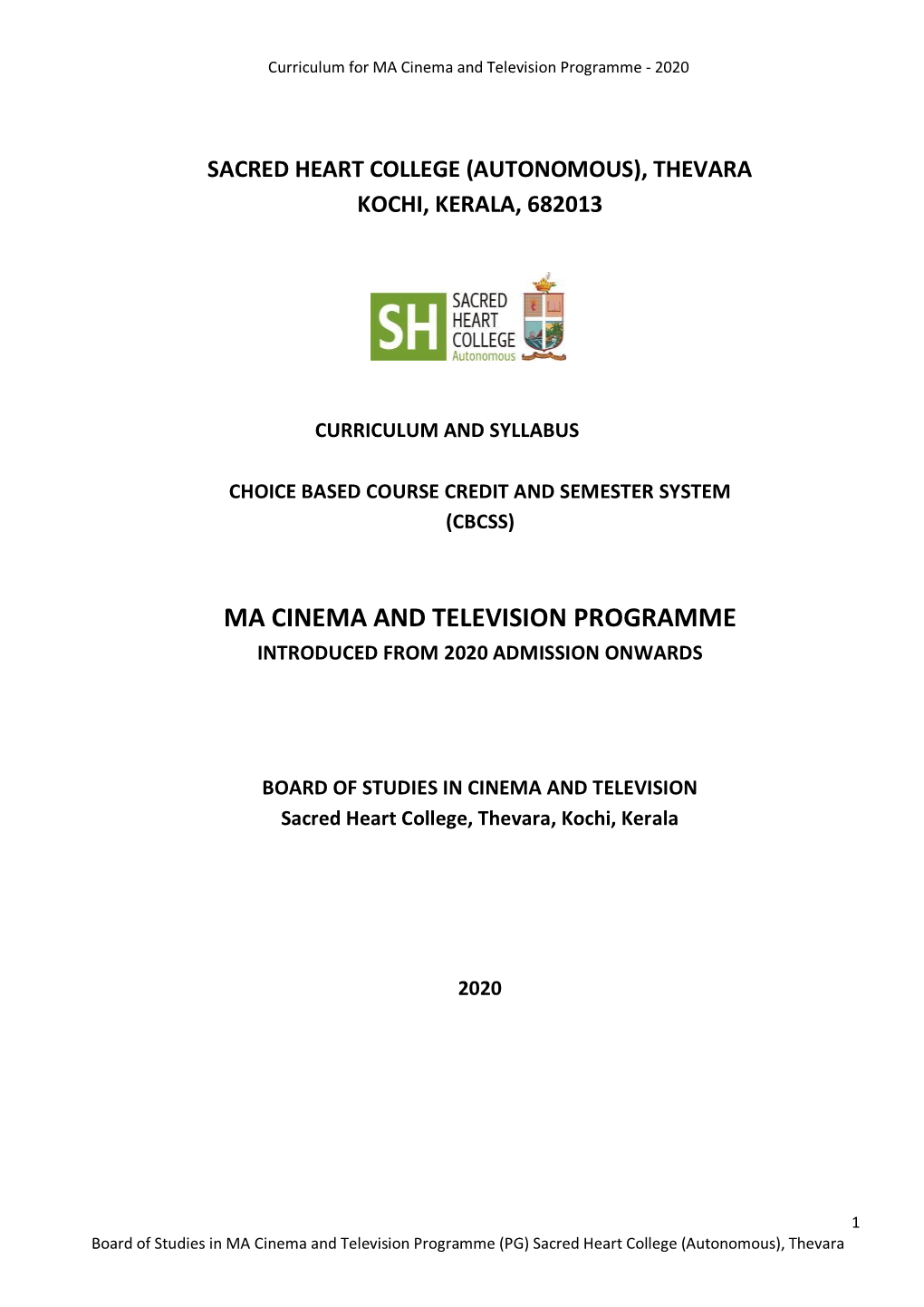 MA Cinema and Television Programme - 2020