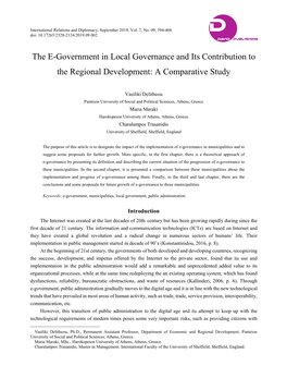 The E-Government in Local Governance and Its Contribution to the Regional Development: a Comparative Study