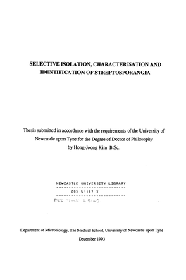 Selective Isolation, Characterisation and Identification of Streptosporangia