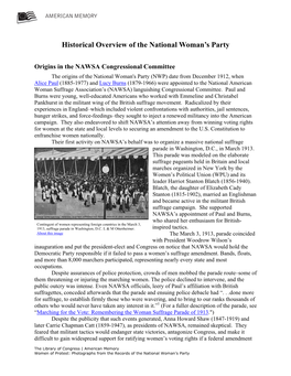 Historical Overview of the National Woman's Party