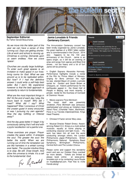 The Bulletin a Monthly Newsletter Published by the Annunciation Marble Arch