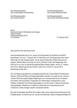 Der Ministerpräsident Die Ministerpräsidentin Des Landes Baden-Württemberg Des Landes Rheinland-Pfalz