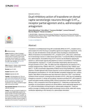 Dual Inhibitory Action of Trazodone on Dorsal Raphe Serotonergic Neurons Through 5-HT1A Receptor Partial Agonism