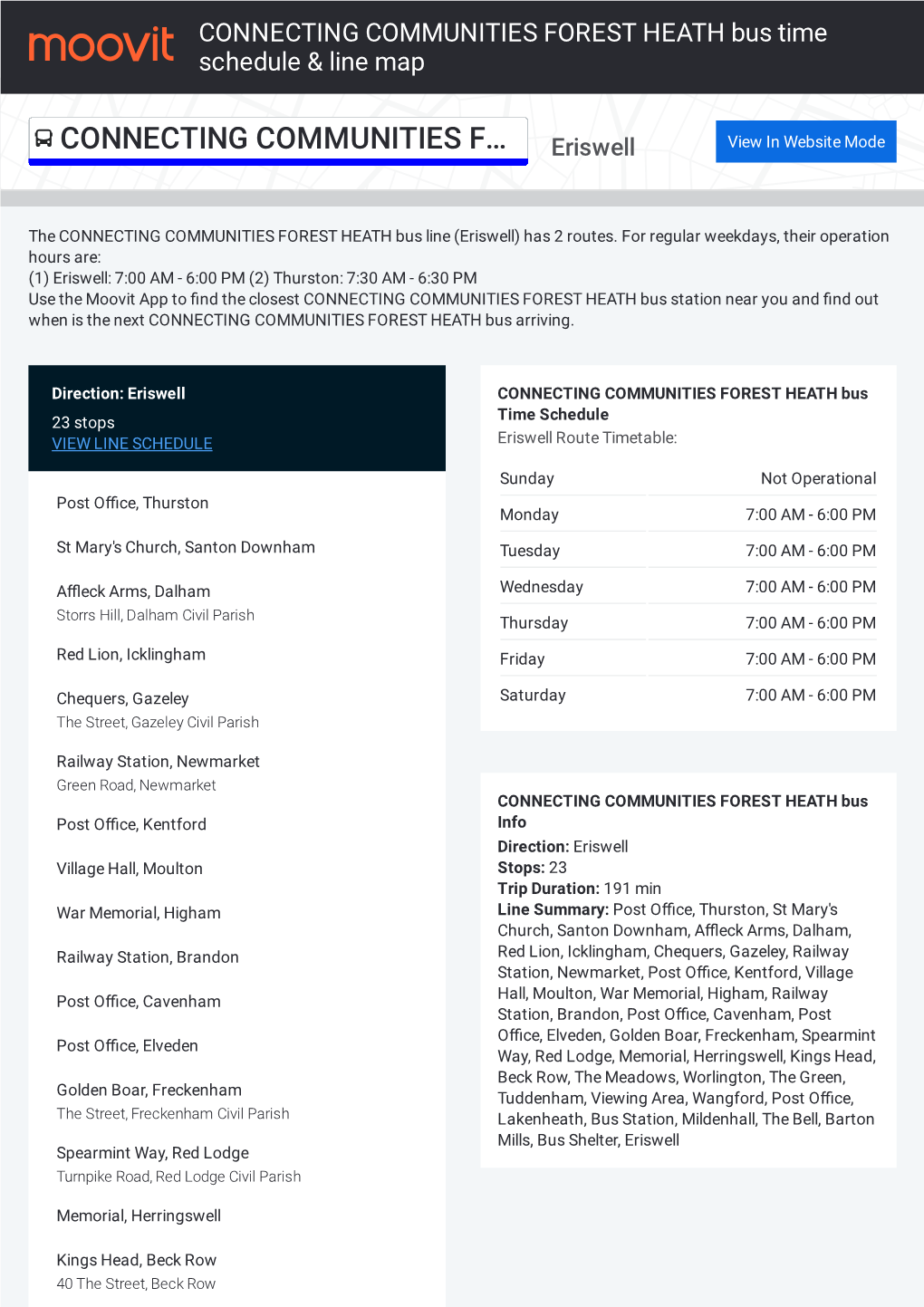 CONNECTING COMMUNITIES FOREST HEATH Bus Time Schedule & Line Map