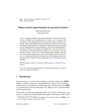 Minima and Best Approximations in Constructive Analysis 1 Introduction