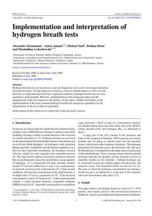 Implementation and Interpretation of Hydrogen Breath Tests