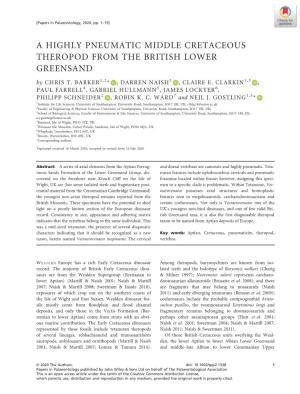 A HIGHLY PNEUMATIC MIDDLE CRETACEOUS THEROPOD from the BRITISH LOWER GREENSAND by CHRIS T