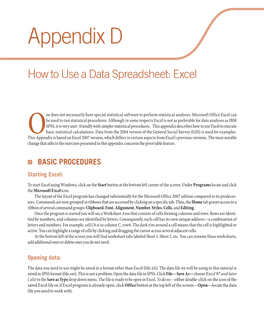 Appendix D: How to Use a Data Spreadsheet: Excel