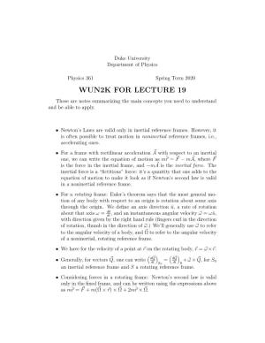 WUN2K for LECTURE 19 These Are Notes Summarizing the Main Concepts You Need to Understand and Be Able to Apply