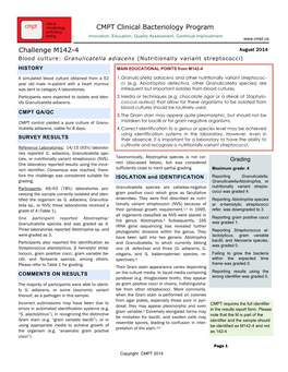 Challenge M142-4 CMPT Clinical Bacteriology Program