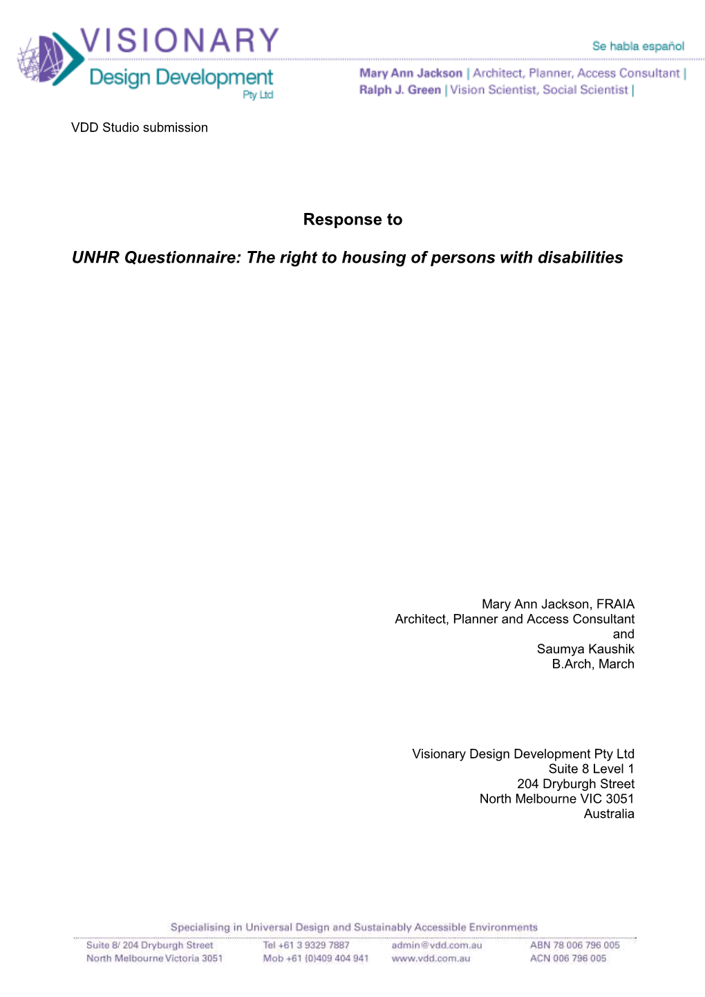 The Right to Housing of Persons with Disabilities