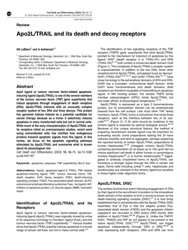 Apo2l/TRAIL and Its Death and Decoy Receptors