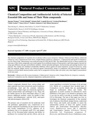 Chemical Composition and Antibacterial Activity of Selected 1359 - 1364 Essential Oils and Some of Their Main Compounds
