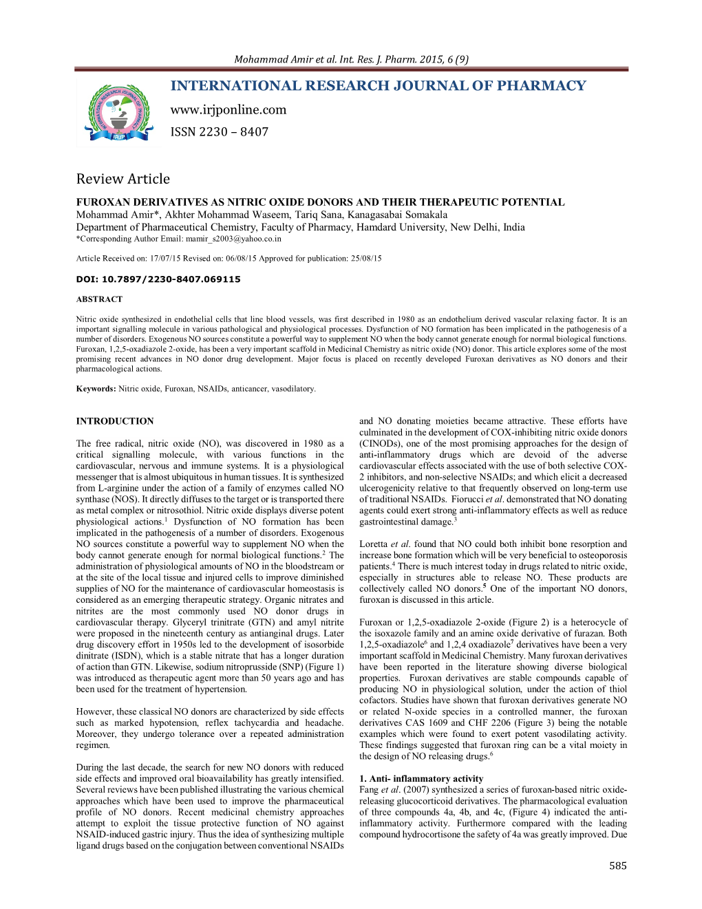 Furoxan Derivatives As Nitric Oxide Donors and Their