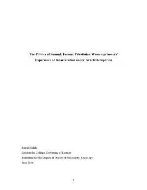 The Politics of Sumud: Former Palestinian Women Prisoners’ Experience of Incarceration Under Israeli Occupation
