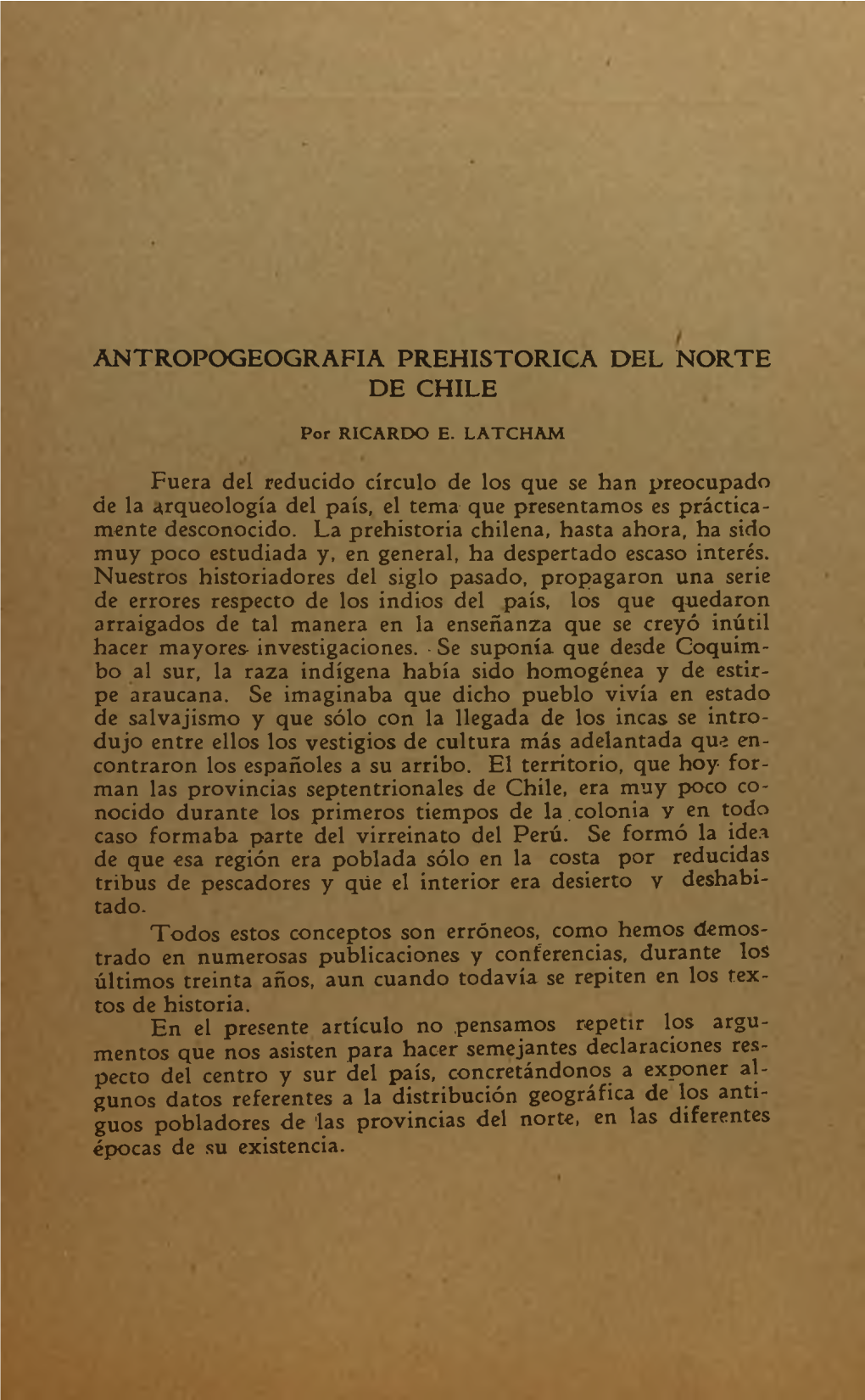 Antropogeografia Prehistórica Del Norte De Chile