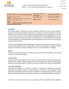 Non-Ionizing Radiation Program Chattanooga NRP01 – Non-Ionizing Radiation Program Nashville