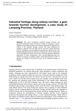 Industrial Heritage Along Railway Corridor: a Gear Towards Tourism Development, a Case Study of Lampang Province, Thailand