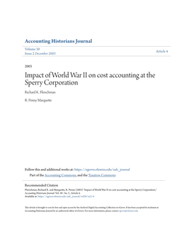 Impact of World War II on Cost Accounting at the Sperry Corporation Richard K