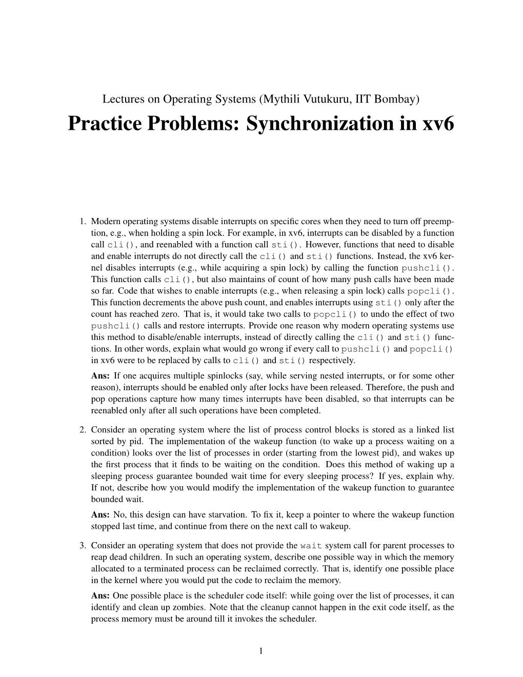 Synchronization in Xv6