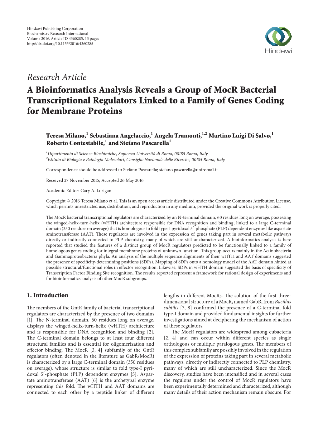 A Bioinformatics Analysis Reveals a Group of Mocr Bacterial Transcriptional Regulators Linked to a Family of Genes Coding for Membrane Proteins