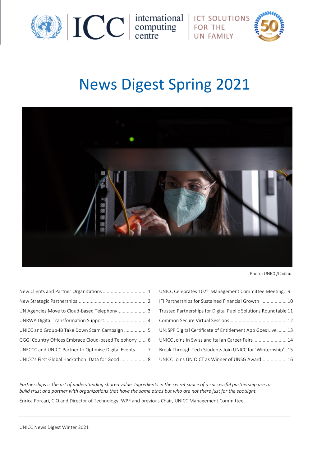 UNICC News Digest Spring 2021 1 New Strategic Partnerships