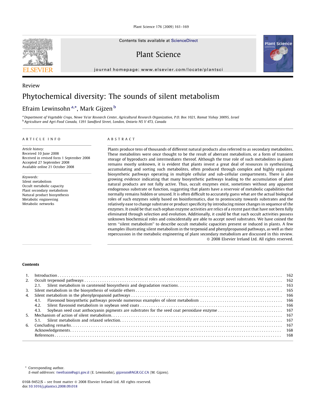 Phytochemical Diversity: the Sounds of Silent Metabolism Plant Science