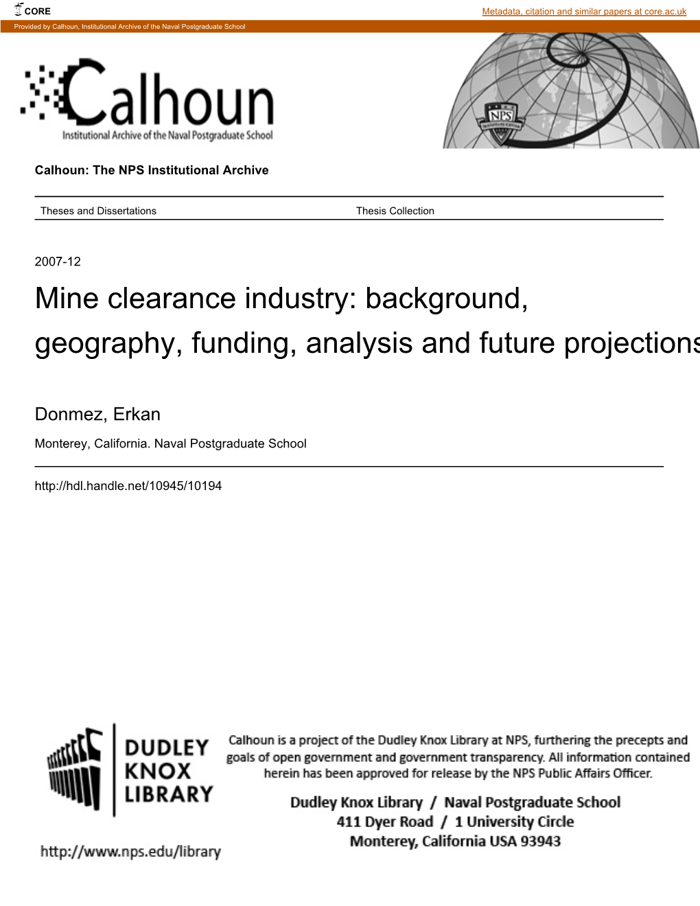 Mine Clearance Industry: Background, Geography, Funding, Analysis and Future Projections