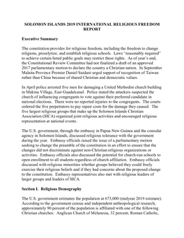 Solomon Islands 2019 International Religious Freedom Report