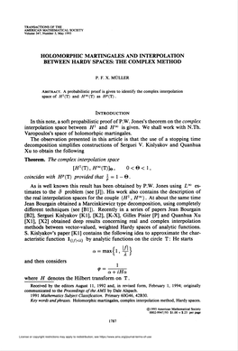 Holomorphic Martingales and Interpolation Between Hardy Spaces: the Complex Method