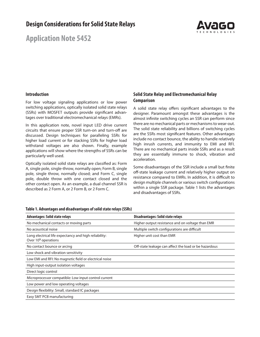 Design Considerations for Solid State Relays Application Note 5452