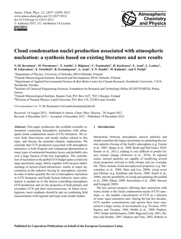 Cloud Condensation Nuclei Production Associated with Atmospheric Nucleation: a Synthesis Based on Existing Literature and New Results