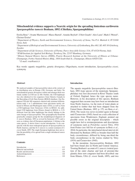 Mitochondrial Evidence Supports a Nearctic Origin for the Spreading Limicolous Earthworm Sparganophilus Tamesis Benham, 1892 (Clitellata, Sparganophilidae)