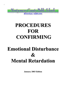 PROCEDURES for CONFIRMING Emotional Disturbance & Mental