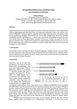 Embedded GNU/Linux and Real-Time an Executive Summary