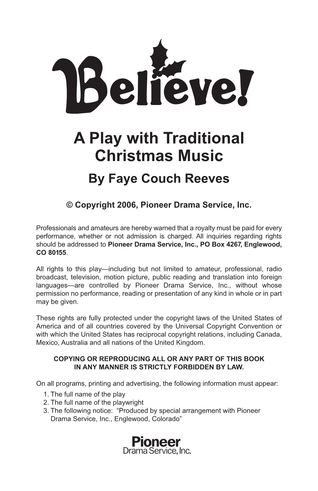 A Play with Traditional Christmas Music by Faye Couch Reeves