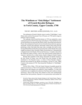 Settlement of French Royalist Refugees in York County, Upper Canada, 1798