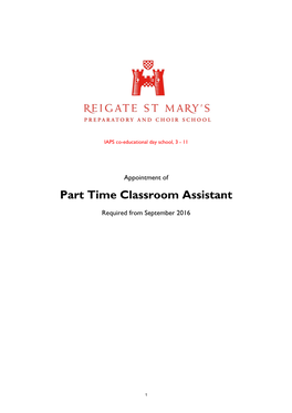 Part Time Classroom Assistant