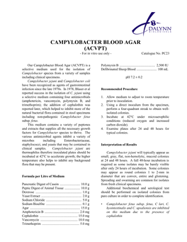 CAMPYLOBACTER BLOOD AGAR (ACVPT) - for in Vitro Use Only - Catalogue No