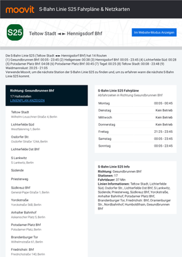 S-Bahn Linie S25 Fahrpläne & Netzkarten