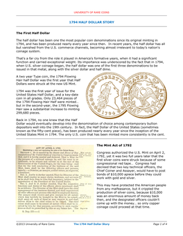 The 1794 Half Dollar Story Page 1 of 4 UNIVERSITY of RARE COINS