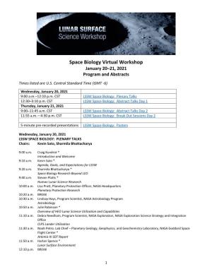 Space Biology Virtual Workshop January 20–21, 2021 Program and Abstracts
