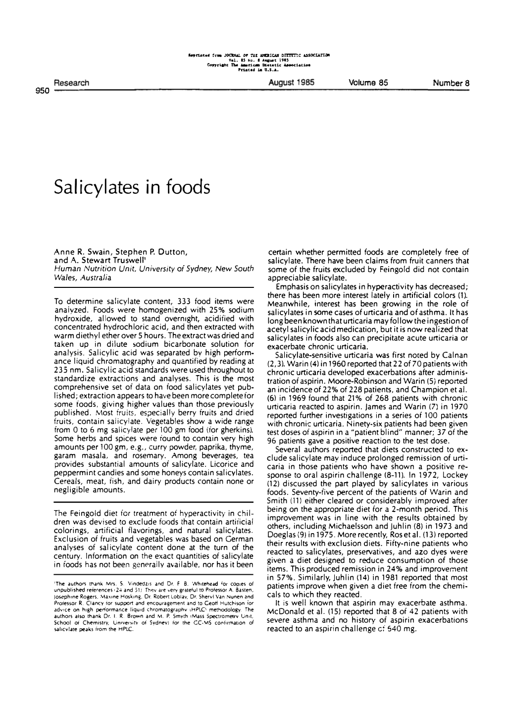 Salicylates in Foods