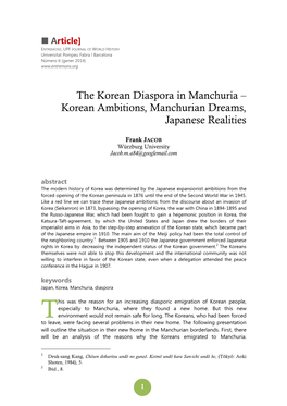 The Korean Diaspora in Manchuria – Korean Ambitions, Manchurian Dreams, Japanese Realities