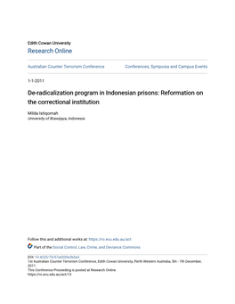 De-Radicalization Program in Indonesian Prisons: Reformation on the Correctional Institution
